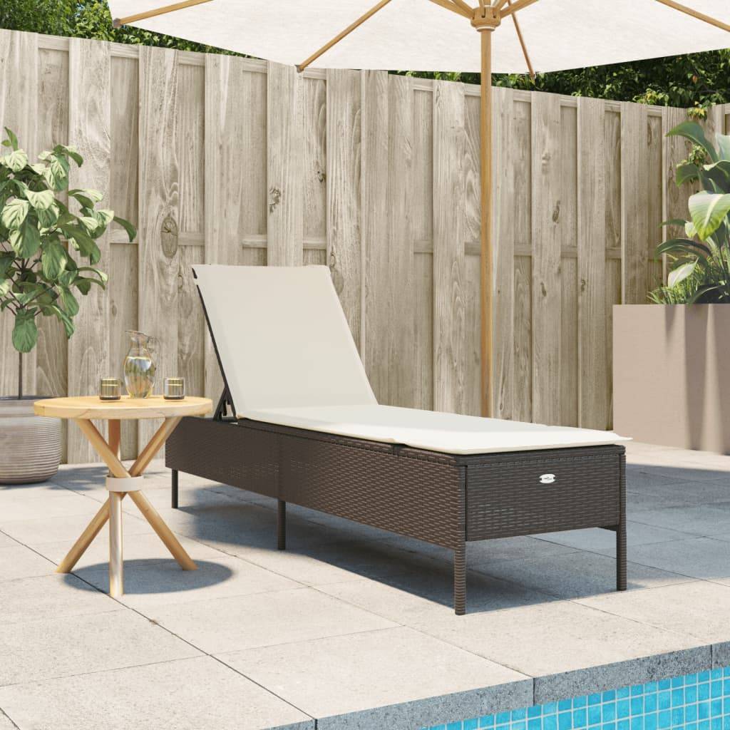 vidaXL Sonnenliege mit Auflage Braun Poly Rattan