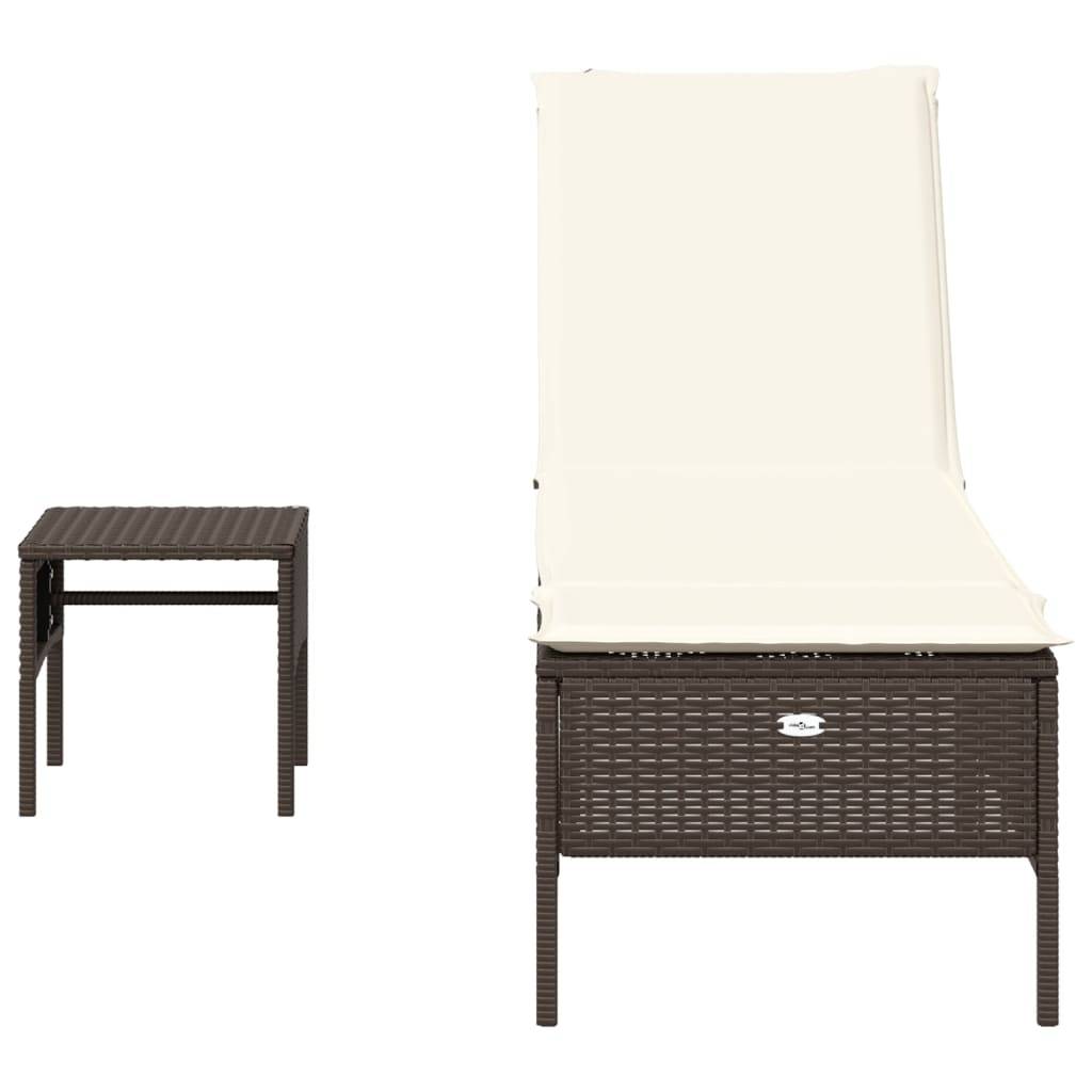 vidaXL Sonnenliege mit Tisch und Auflage Braun Poly Rattan