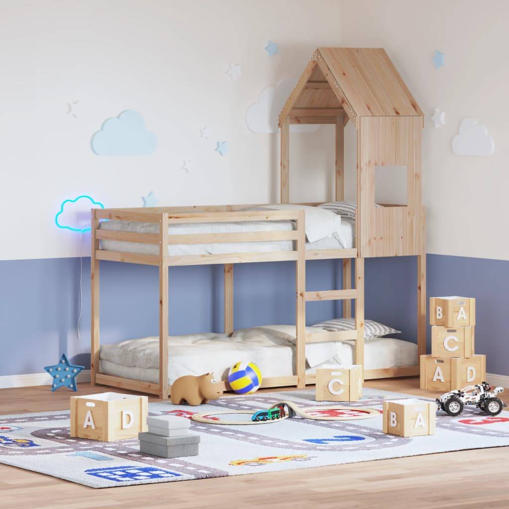 vidaXL Etagenbett mit Dach 75x190 cm Massivholz Kiefer