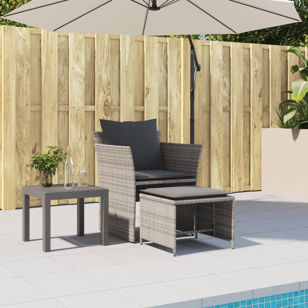 vidaXL Gartenstuhl mit Fußhocker Grau Poly Rattan