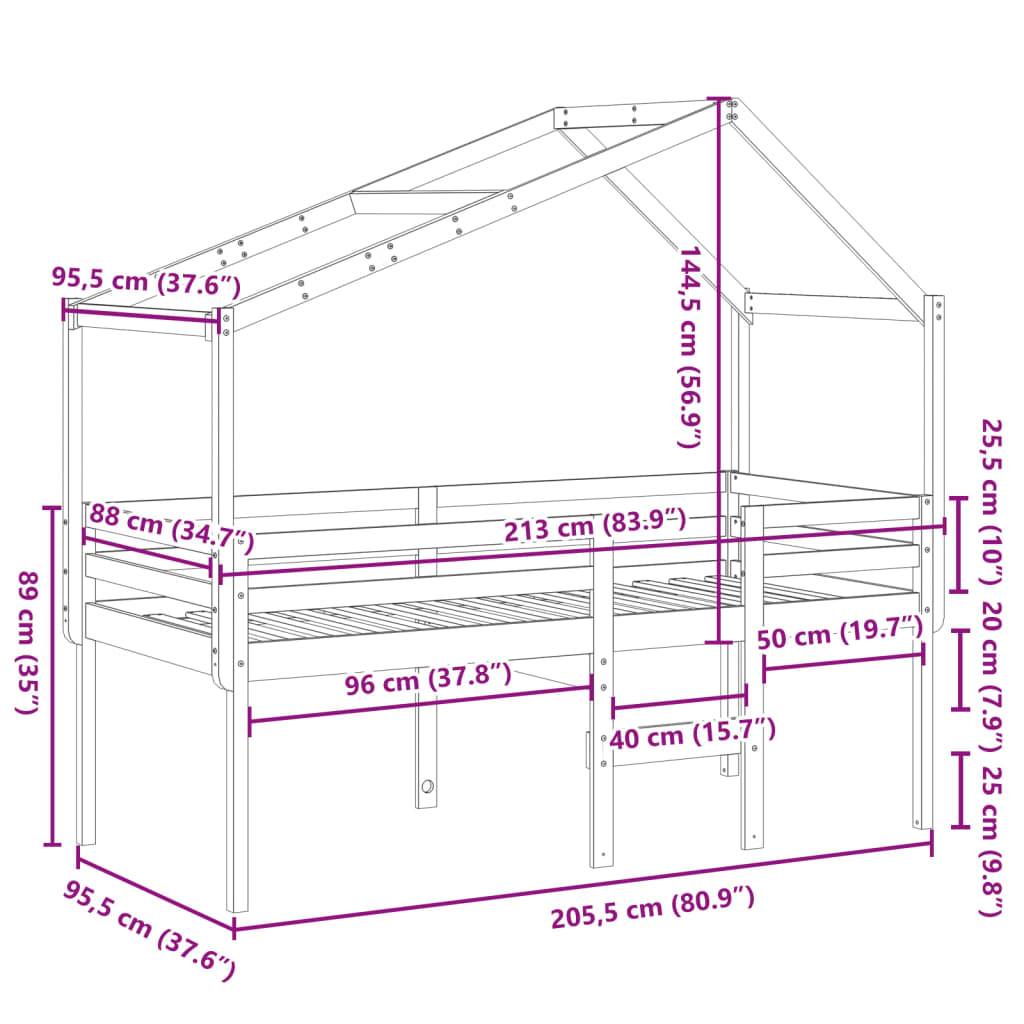 vidaXL Hochbett mit Dach Weiß 90x200 cm Massivholz Kiefer