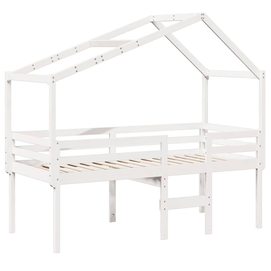 vidaXL Hochbett mit Dach Weiß 90x200 cm Massivholz Kiefer