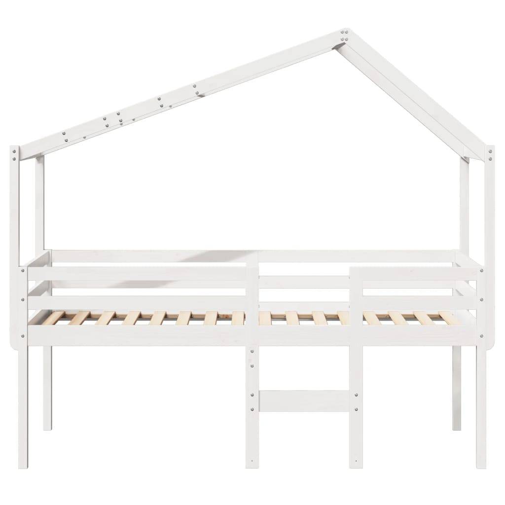 vidaXL Hochbett mit Dach Weiß 90x200 cm Massivholz Kiefer