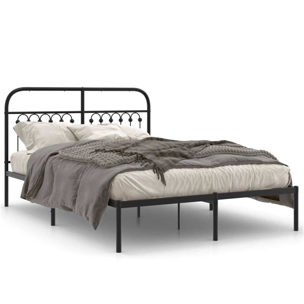 vidaXL Bettgestell mit Kopfteil Metall Schwarz 135x190 cm