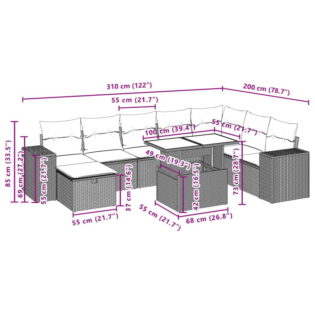 vidaXL 9-tlg. Garten-Sofagarnitur mit Kissen Schwarz Poly Rattan