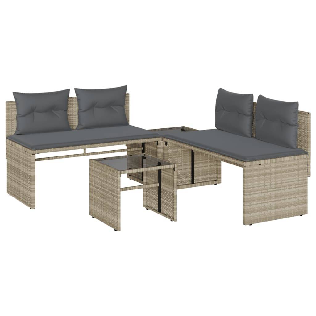 vidaXL 4-tlg. Garten-Sofagarnitur mit Kissen Hellgrau Poly Rattan