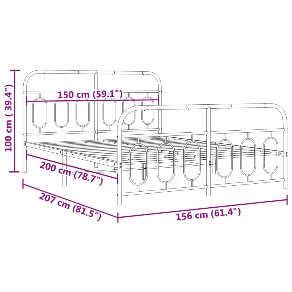 vidaXL Bettgestell mit Kopf- und Fußteil Metall Weiß 150x200 cm