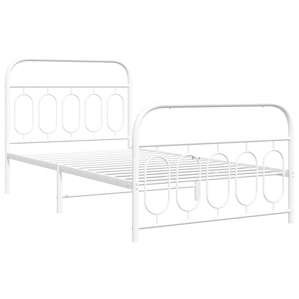 vidaXL Bettgestell mit Kopf- und Fußteil Metall Weiß 107x203 cm