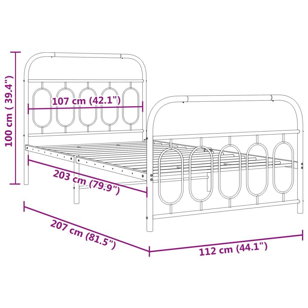 vidaXL Bettgestell mit Kopf- und Fußteil Metall Weiß 107x203 cm
