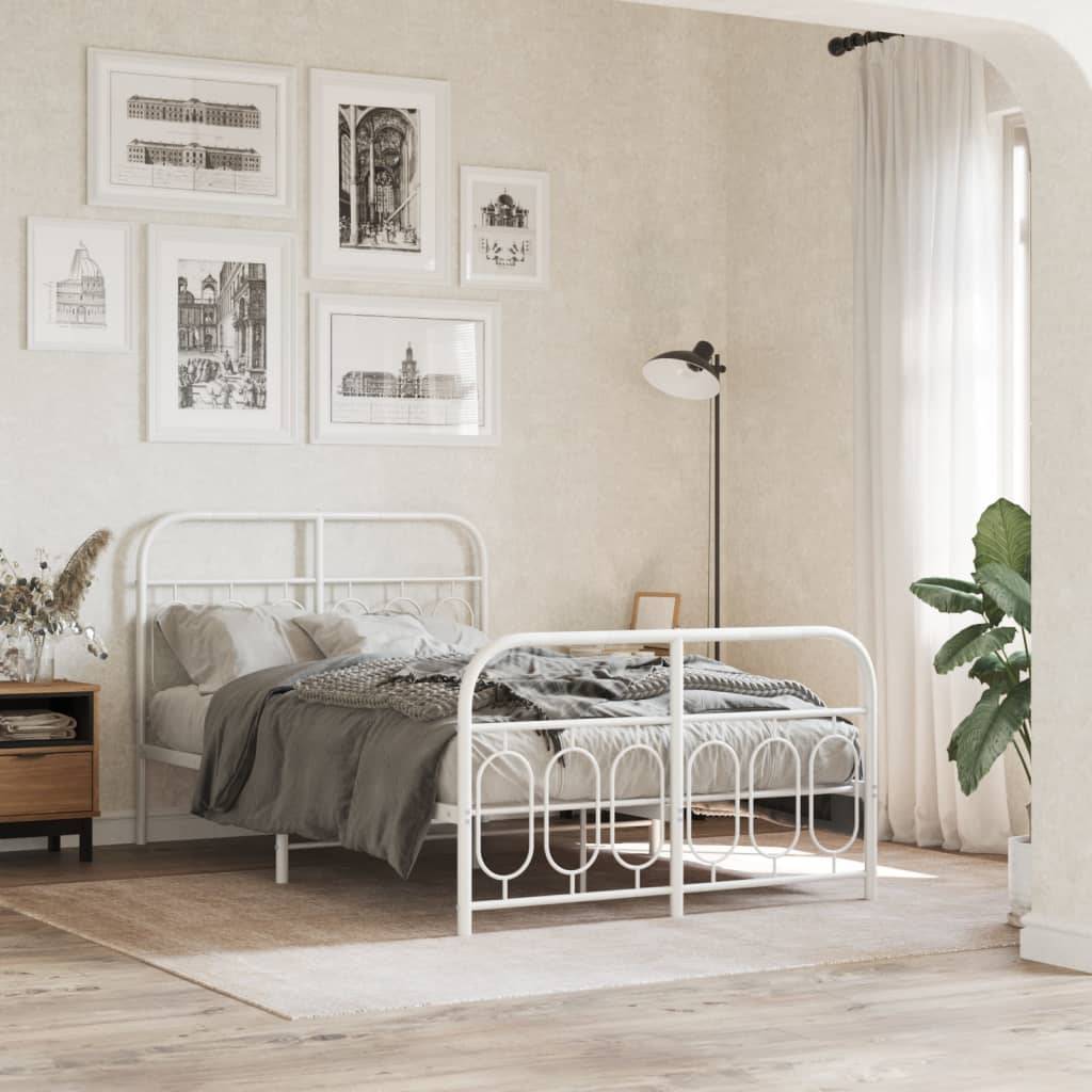 vidaXL Bettgestell mit Kopf- und Fußteil Metall Weiß 120x200 cm