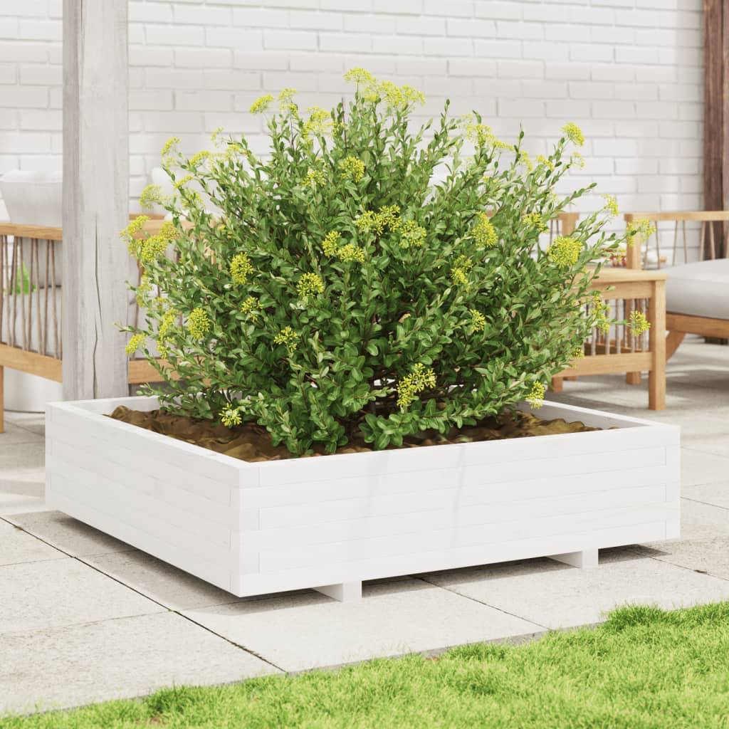 vidaXL Pflanzkübel Weiß 100x100x26,5 cm Massivholz Kiefer