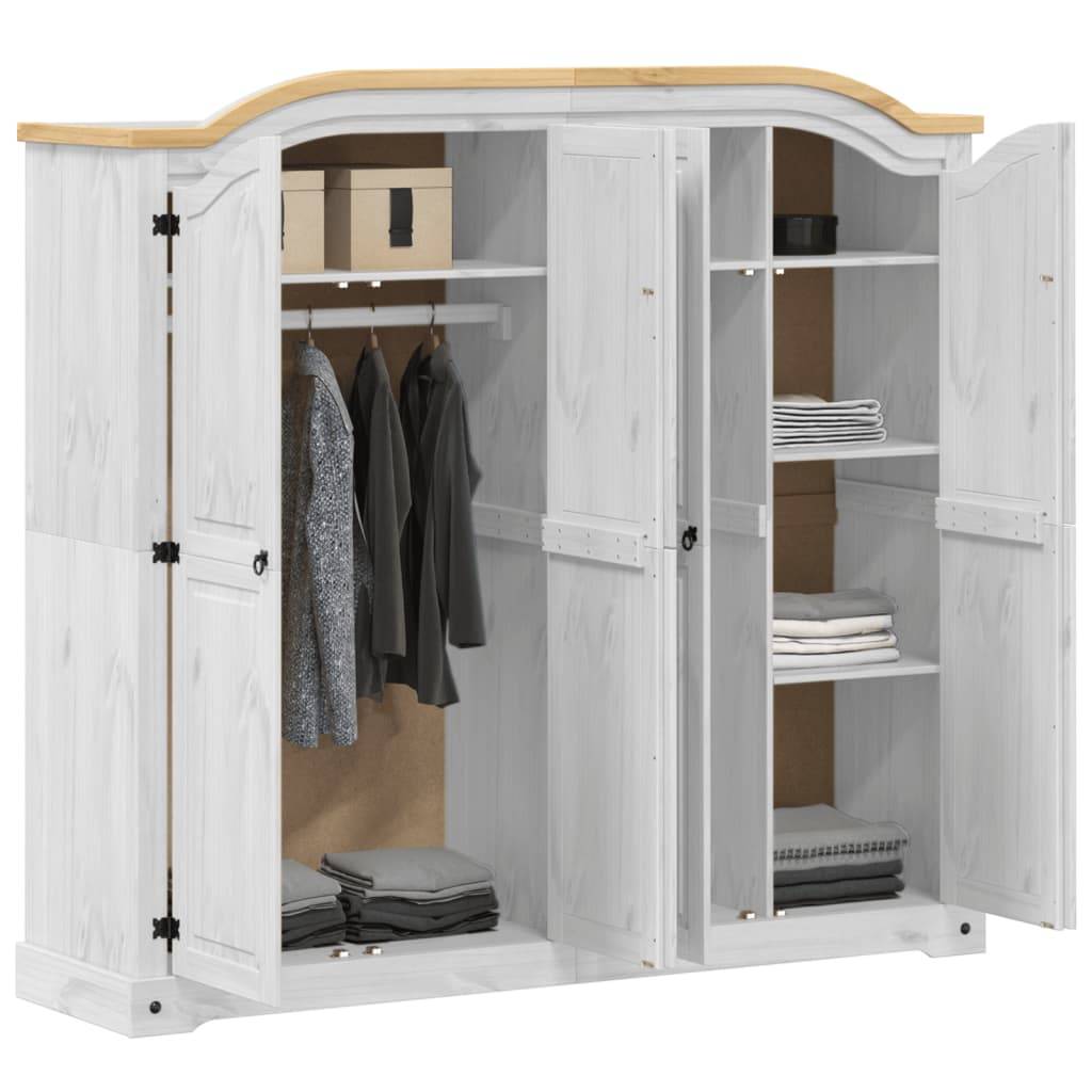 vidaXL Kleiderschrank Corona Weiß 194x52x186 cm Massivholz Kiefer