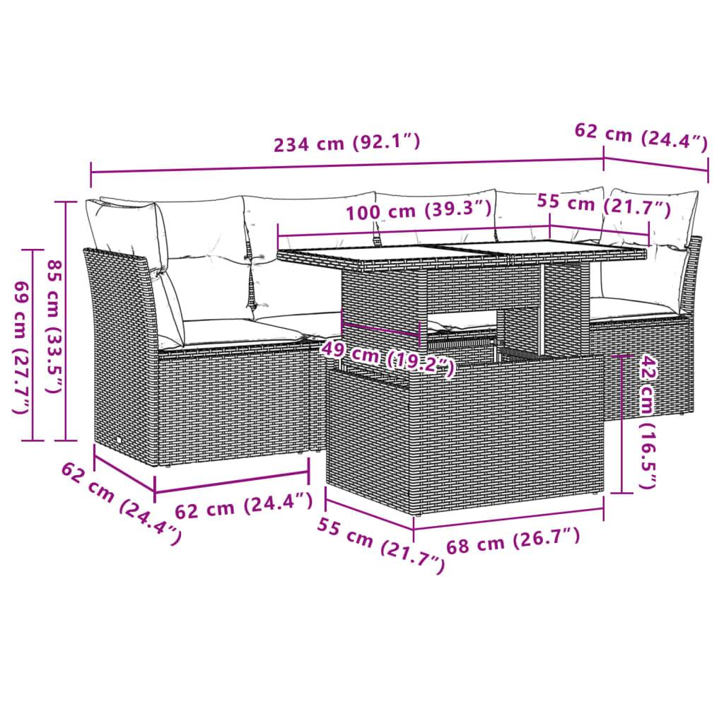 vidaXL 5-tlg. Garten-Sofagarnitur mit Kissen Hellgrau Poly Rattan