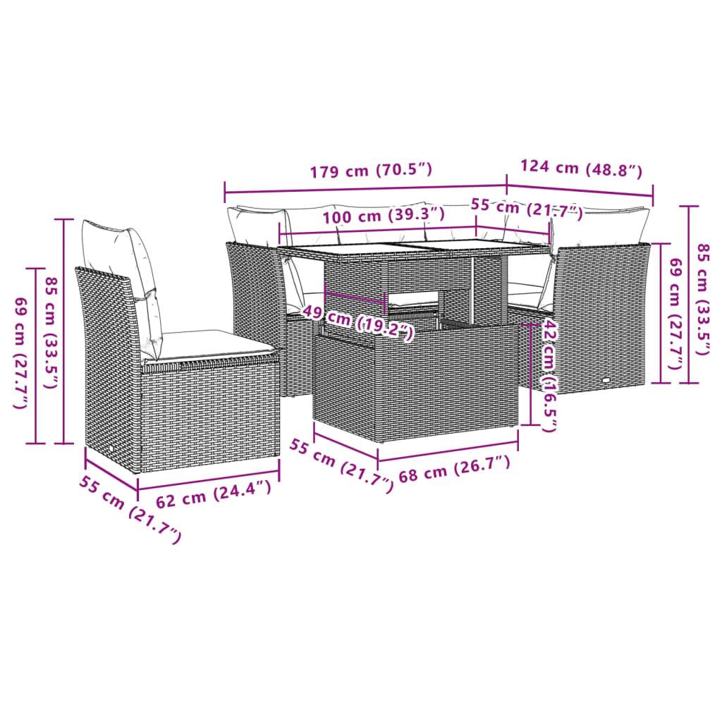 vidaXL 6-teiliges Gartensofa-Set mit Kissen, schwarzes Polyrattan