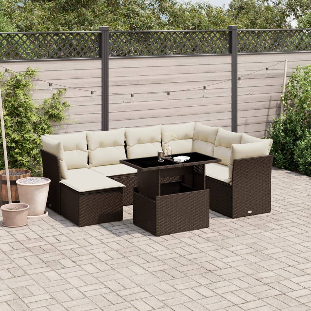 vidaXL 8-tlg. Garten-Sofagarnitur mit Kissen Braun Poly Rattan