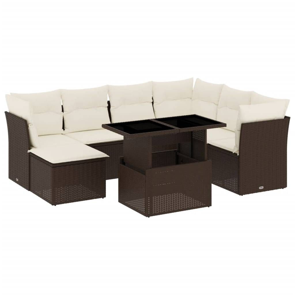 vidaXL 8-tlg. Garten-Sofagarnitur mit Kissen Braun Poly Rattan