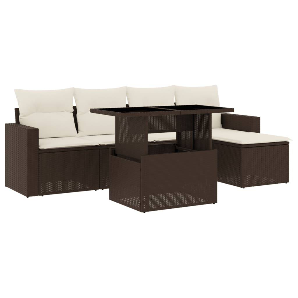 vidaXL 6-tlg. Garten-Sofagarnitur mit Kissen Braun Poly Rattan