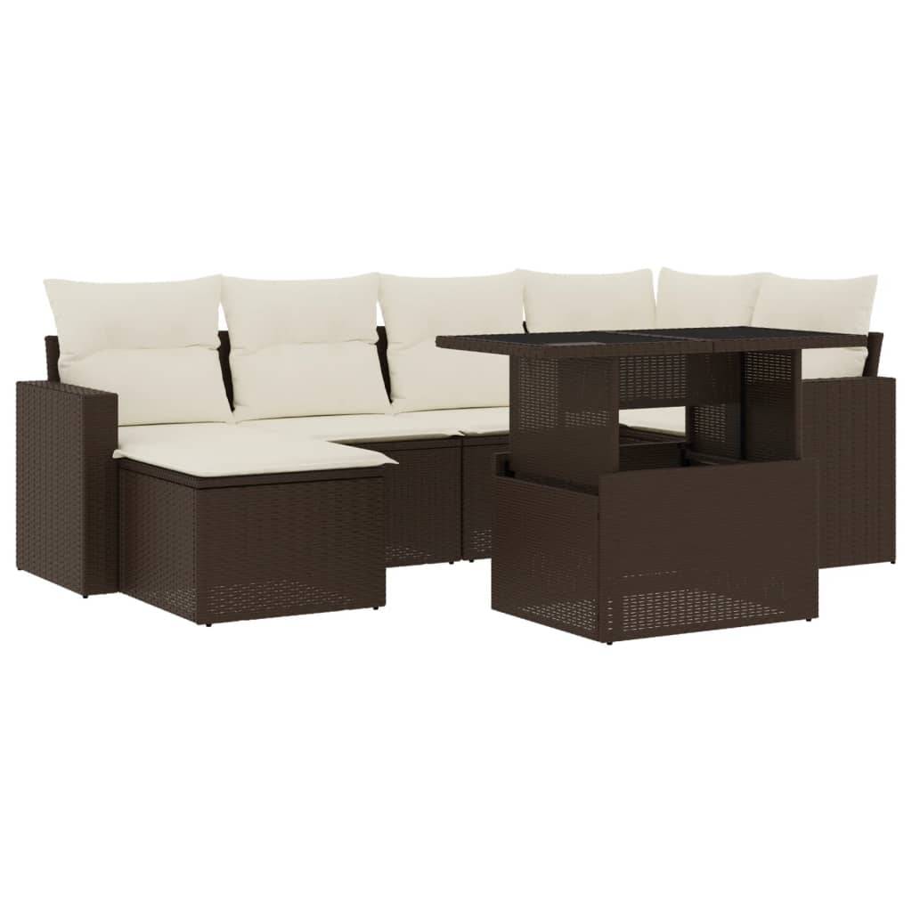 vidaXL 7-tlg. Garten-Sofagarnitur mit Kissen Braun Poly Rattan