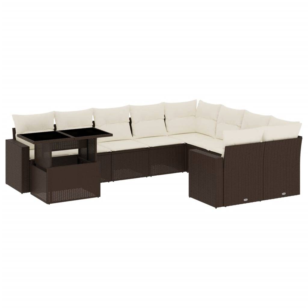 vidaXL 10-tlg. Garten-Sofagarnitur mit Kissen Braun Poly Rattan