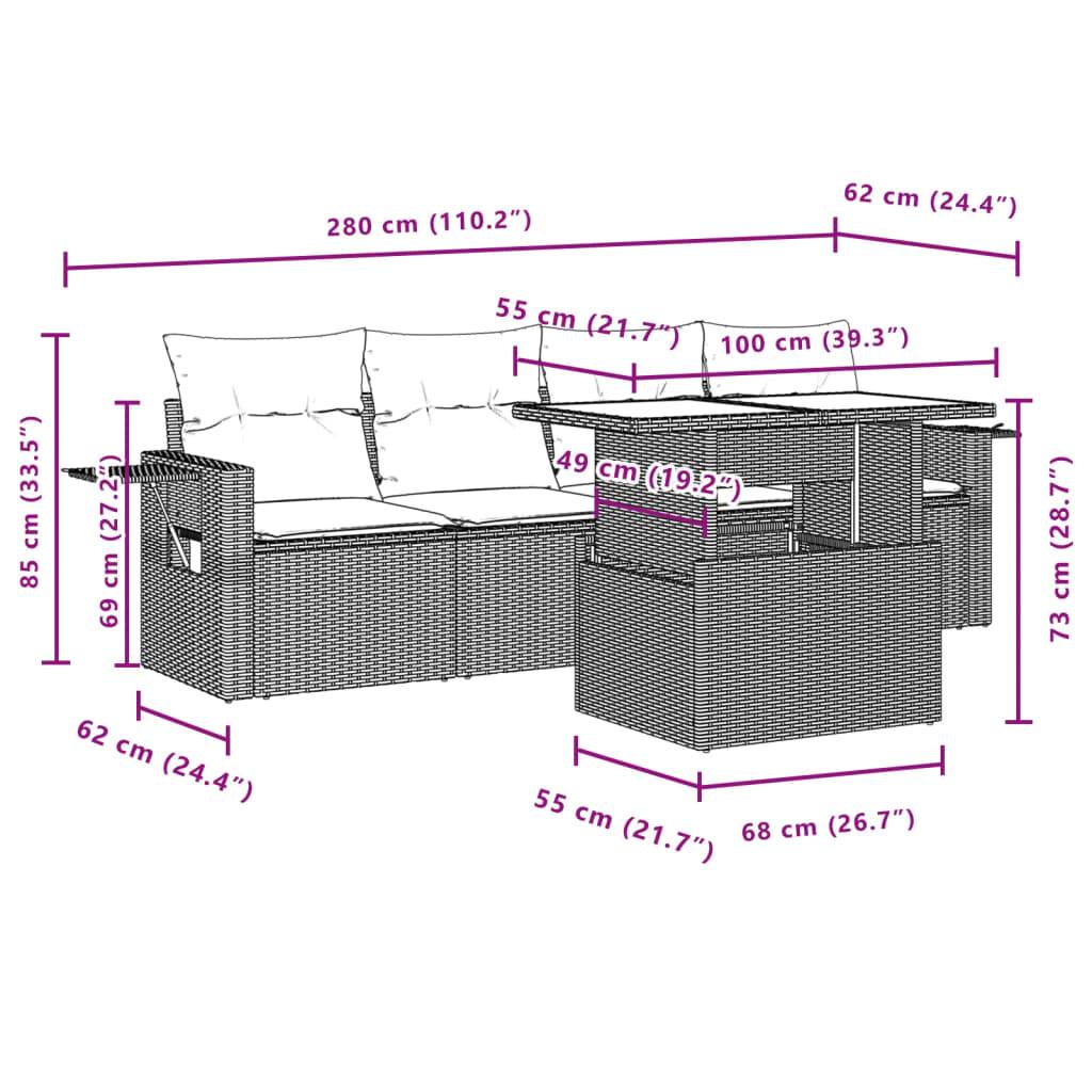vidaXL 5-tlg. Garten-Sofagarnitur mit Kissen Braun Poly Rattan