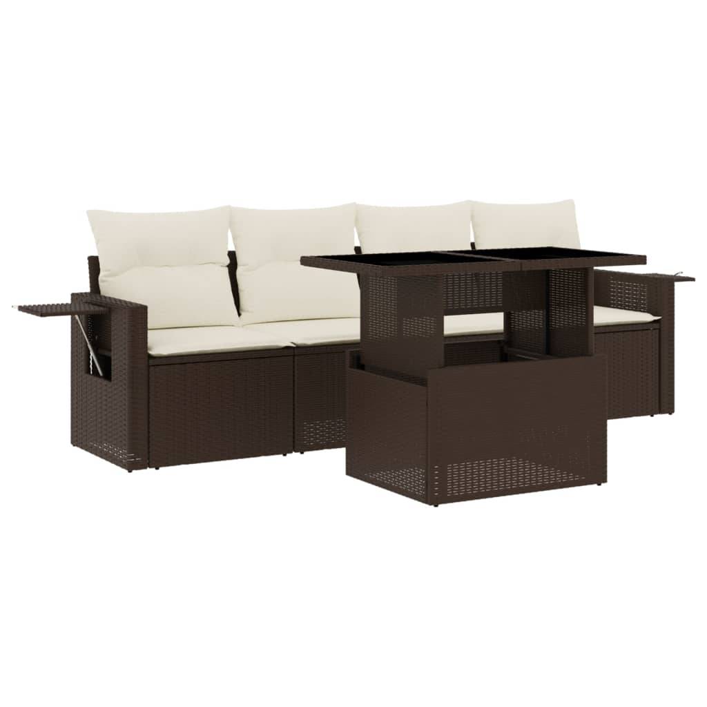 vidaXL 5-tlg. Garten-Sofagarnitur mit Kissen Braun Poly Rattan