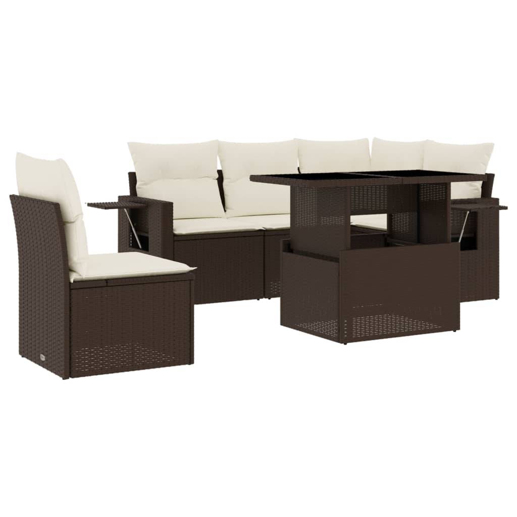 vidaXL 6-tlg. Garten-Sofagarnitur mit Kissen Braun Poly Rattan