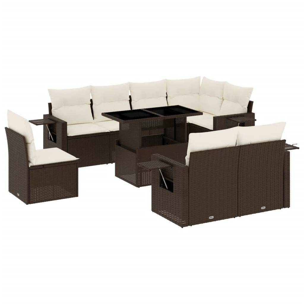 vidaXL 9-tlg. Garten-Sofagarnitur mit Kissen Braun Poly Rattan