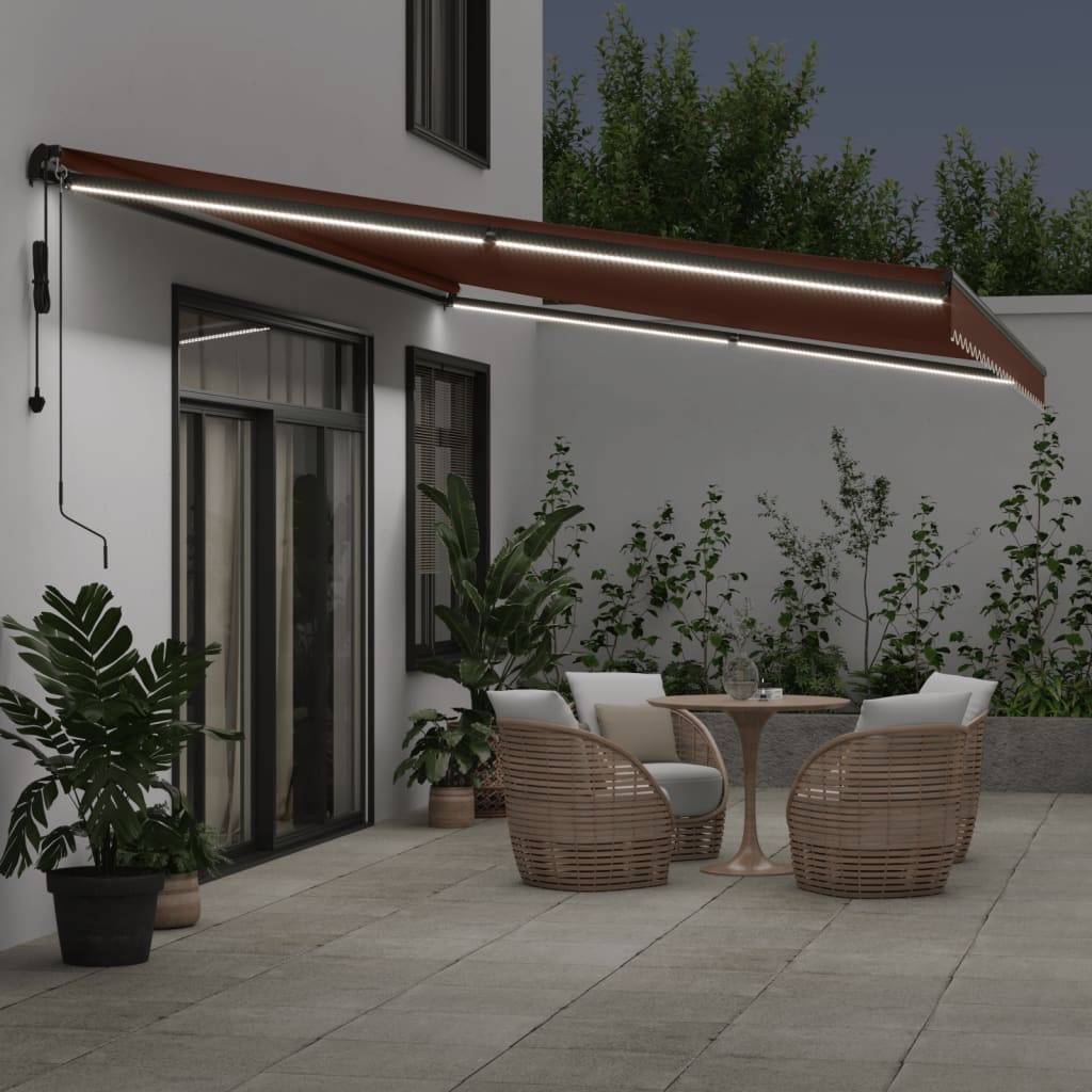 vidaXL Markise Automatisch mit LEDs Braun 600x350 cm