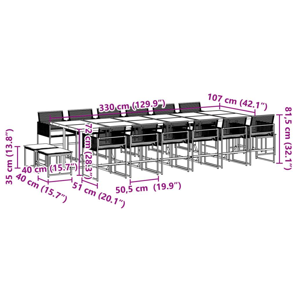 vidaXL 17-tlg. Garten-Essgruppe mit Kissen Schwarz Poly Rattan