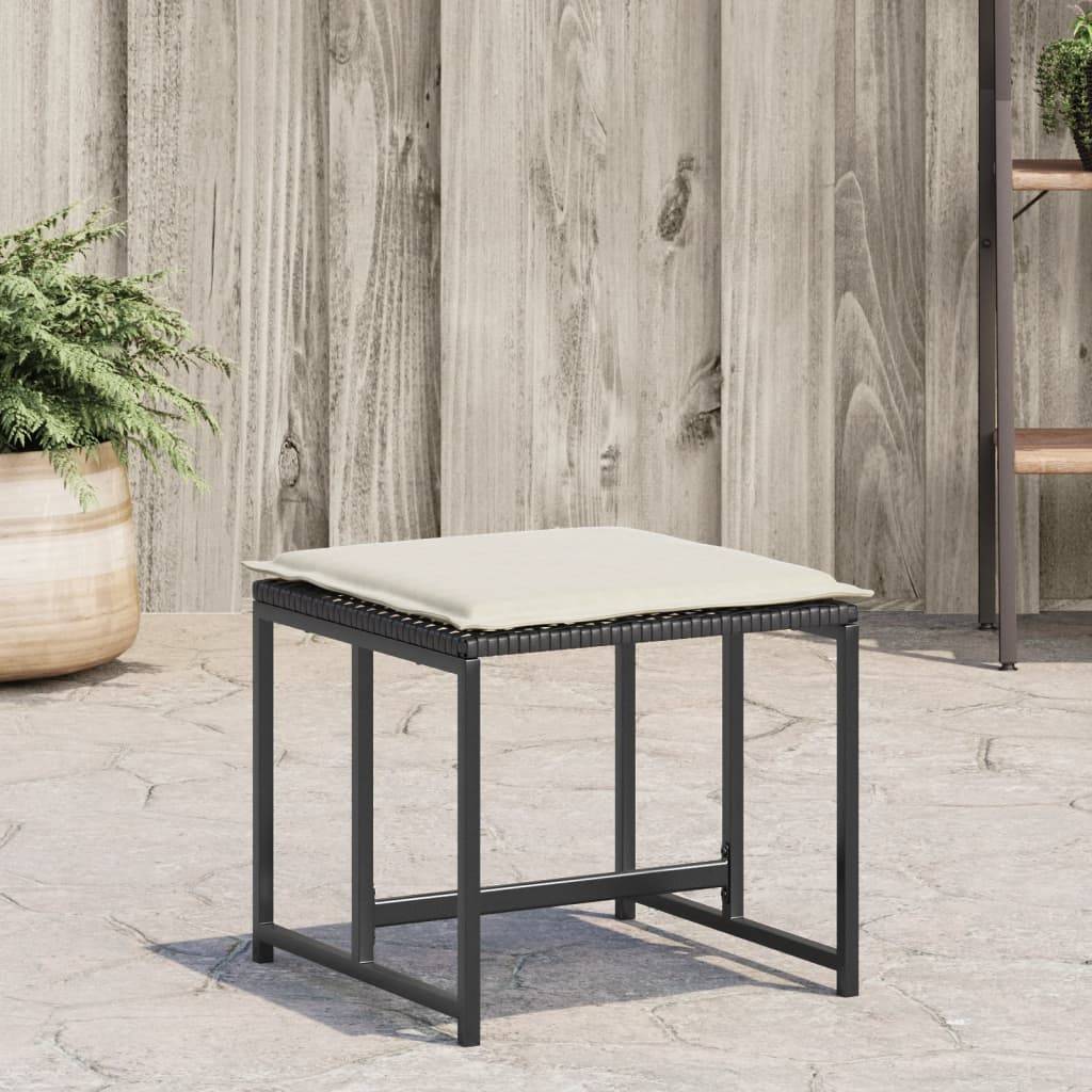 vidaXL Gartenhocker mit Kissen 4 Stk. Schwarz Poly Rattan