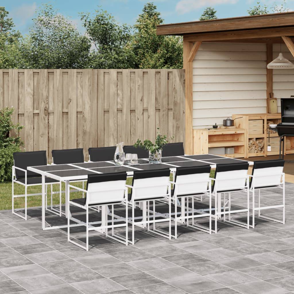 vidaXL 11-tlg. Garten-Essgruppe mit Kissen Weiß Textilene
