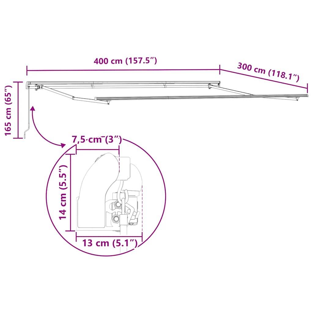 vidaXL Markise Manuell Weinrot 400x300 cm