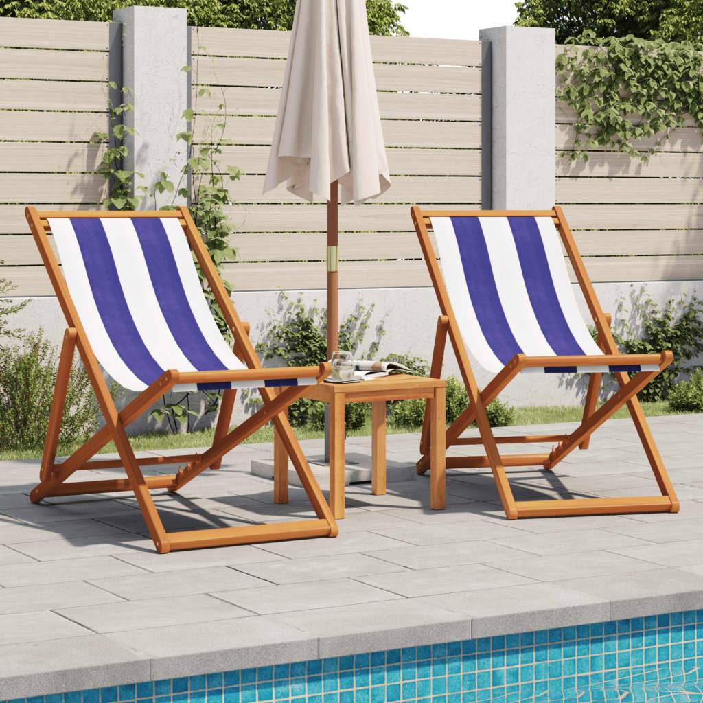 vidaXL Strandstuhl Klappbar Blau Weiß Massivholz Eukalyptus und Stoff