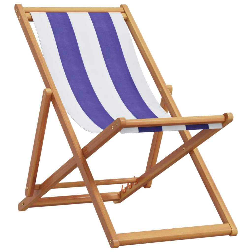 vidaXL Strandstuhl Klappbar Blau Weiß Massivholz Eukalyptus und Stoff