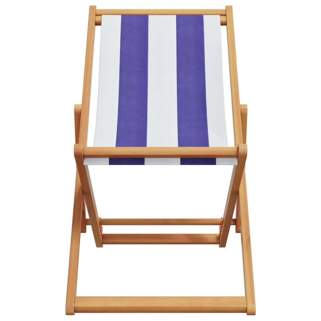 vidaXL Strandstuhl Klappbar Blau Weiß Massivholz Eukalyptus und Stoff