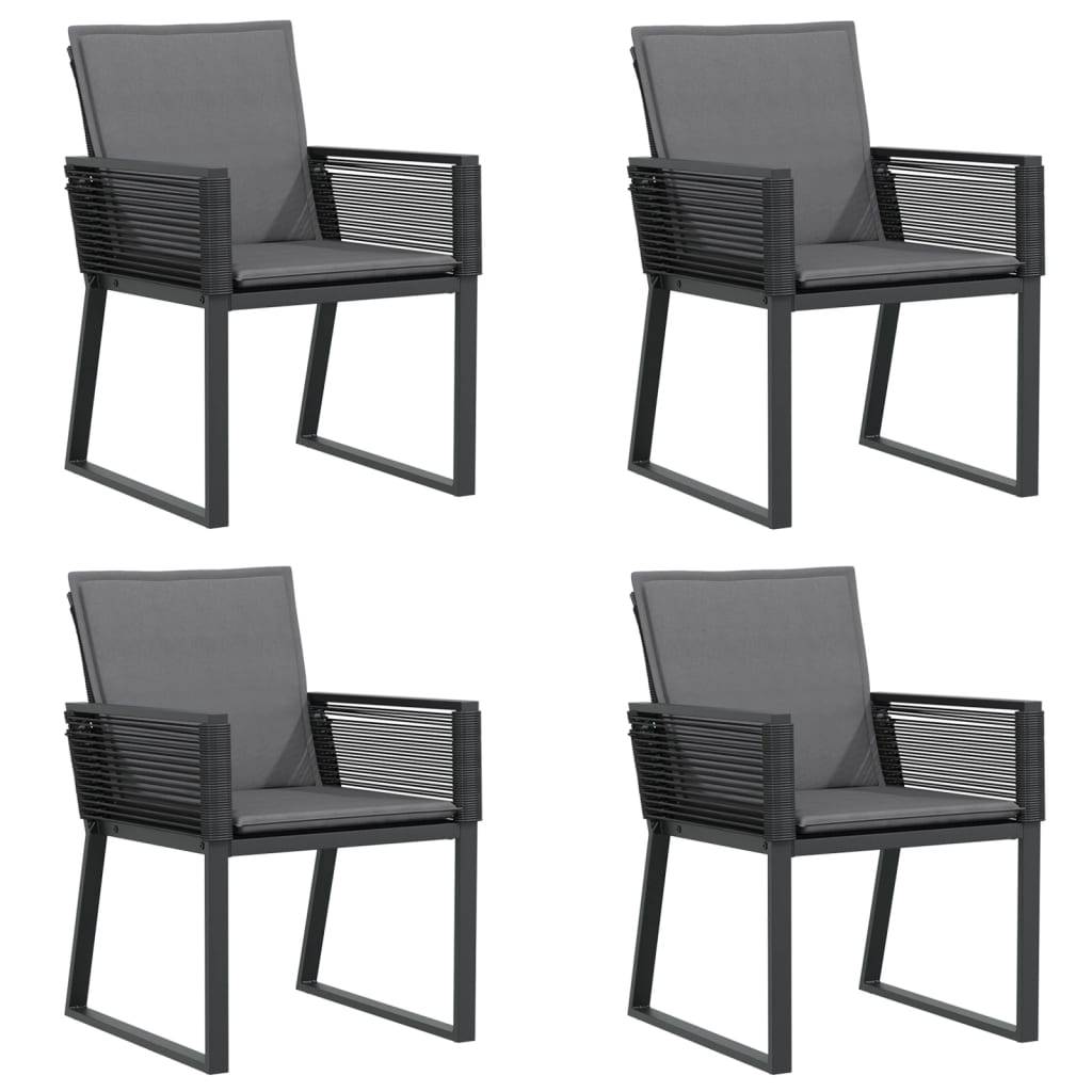 vidaXL Gartenstühle mit Kissen 4 Stk. Schwarz Poly Rattan