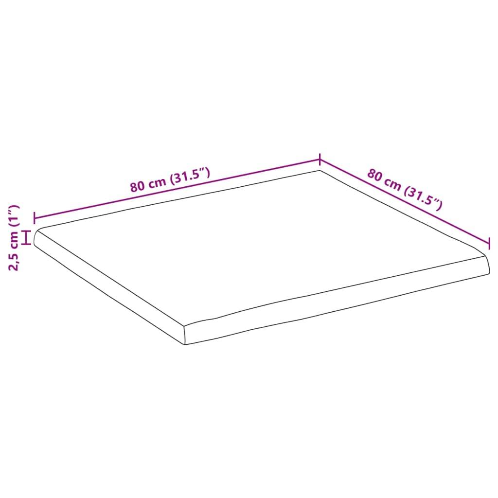 vidaXL Tischplatte 80x80x2,5cm Quadratisch Massivholz Akazie Baumkante
