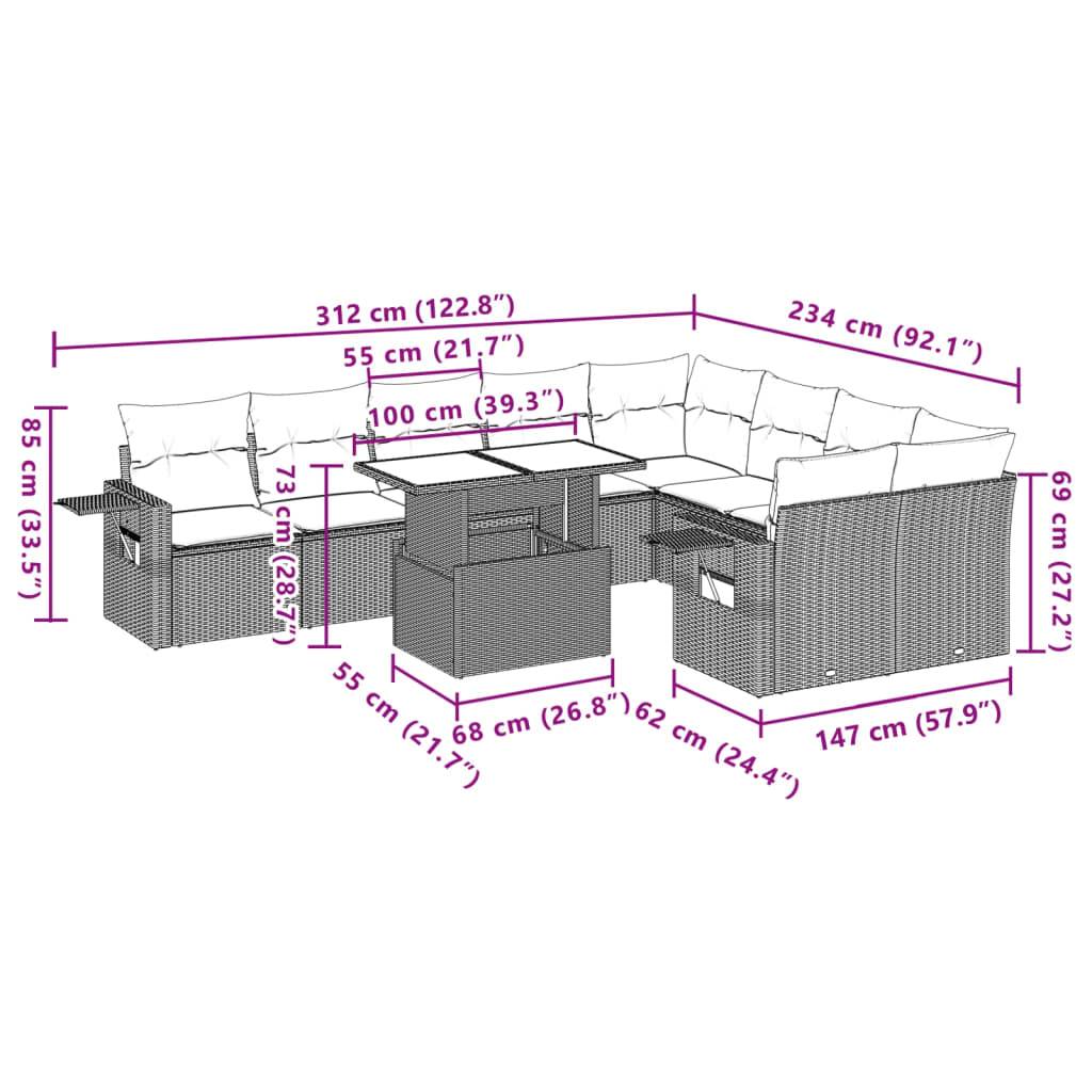 vidaXL 10-tlg. Garten-Sofagarnitur mit Kissen Braun Poly Rattan