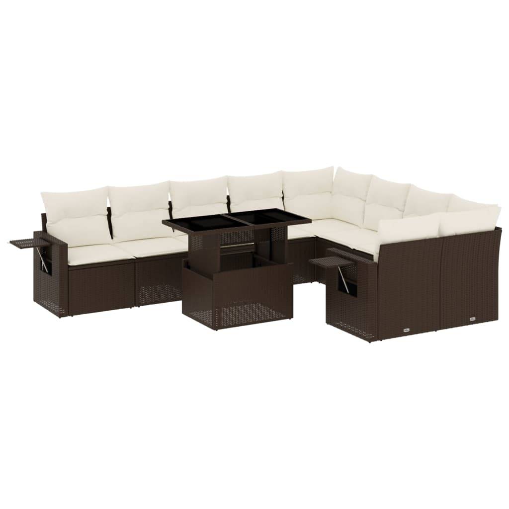 vidaXL 10-tlg. Garten-Sofagarnitur mit Kissen Braun Poly Rattan