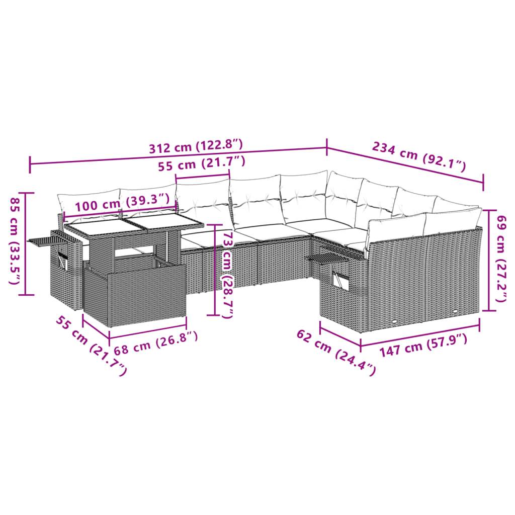 vidaXL 10-tlg. Garten-Sofagarnitur mit Kissen Braun Poly Rattan