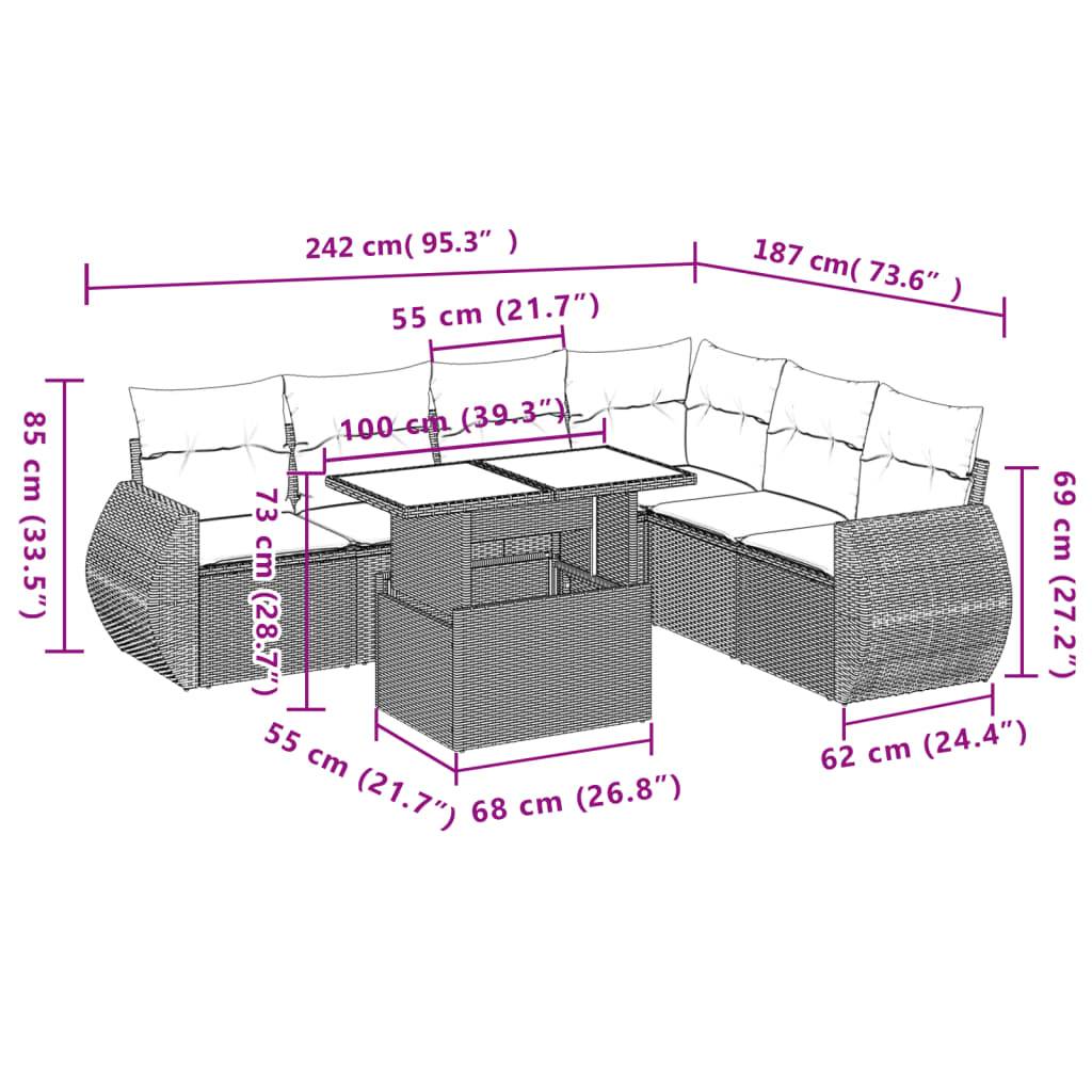 vidaXL 7-tlg. Garten-Sofagarnitur mit Kissen Braun Poly Rattan