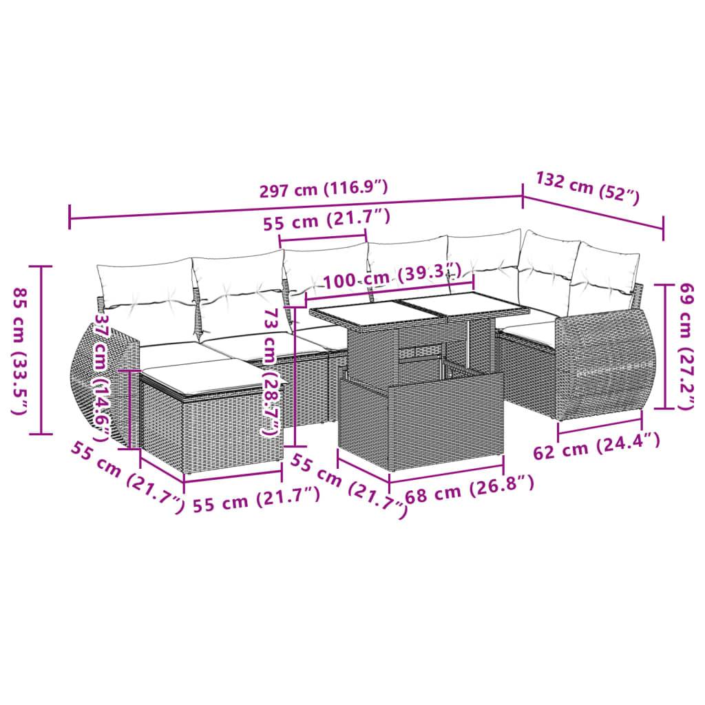 vidaXL 8-tlg. Garten-Sofagarnitur mit Kissen Beige Poly Rattan