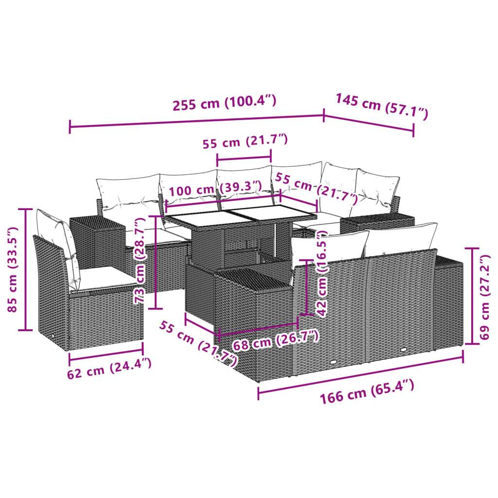 vidaXL 9-tlg. Garten-Sofagarnitur mit Kissen Hellgrau Poly Rattan