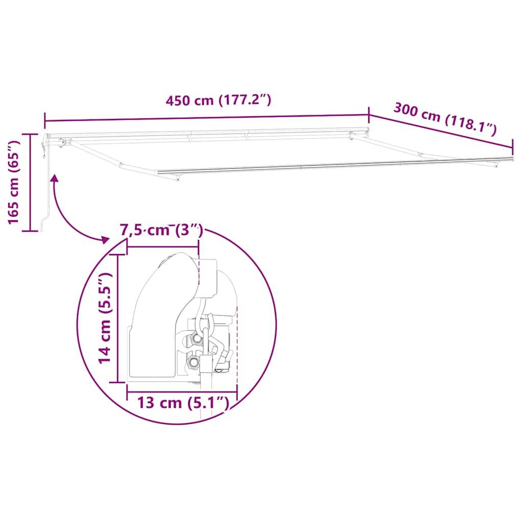 vidaXL Markise Automatisch Anthrazit & Weiß 450x300 cm