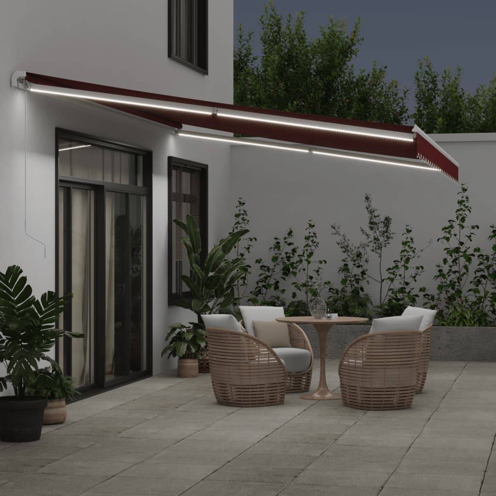 vidaXL Markise Manuell mit LED Weinrot 500x300 cm