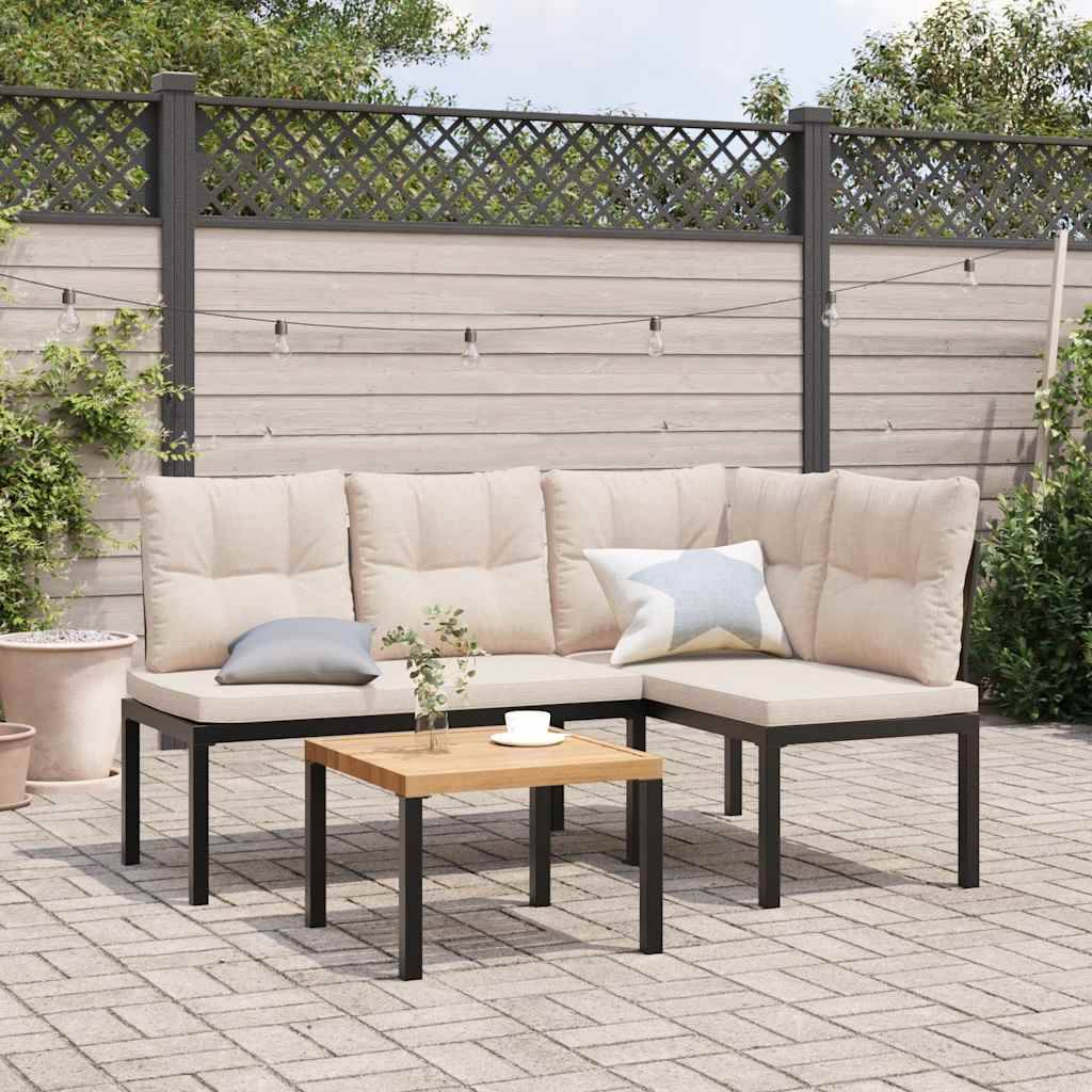 vidaXL Gartenbänke mit Kissen 2 Stk. Schwarz Pulverbeschichteter Stahl