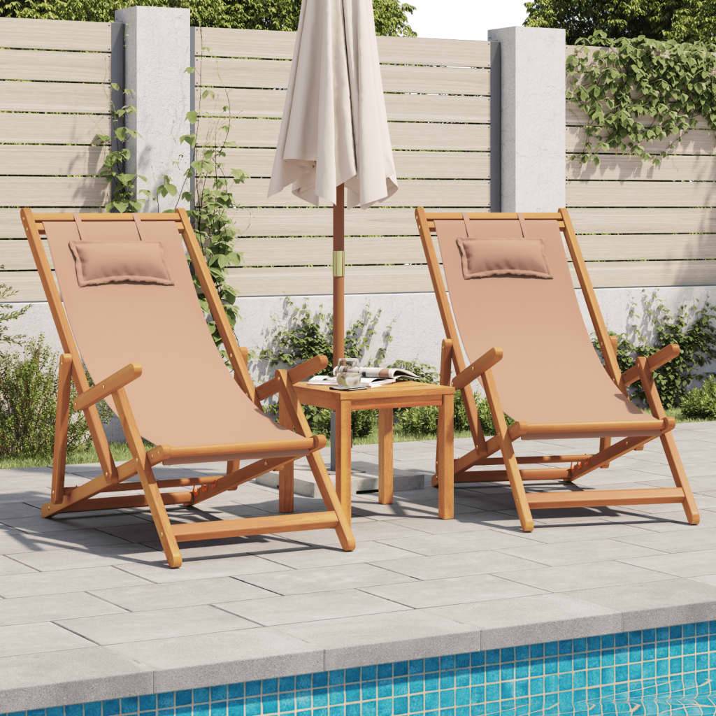 vidaXL Strandstühle 2 Stk. Klappbar Taupe Stoff und Massivholz