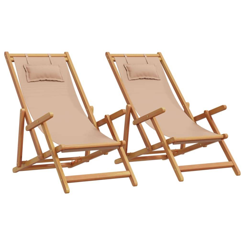vidaXL Strandstühle 2 Stk. Klappbar Taupe Stoff und Massivholz