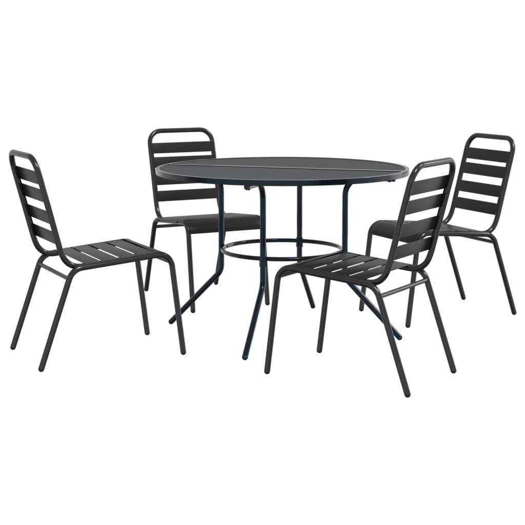 vidaXL Gartenstuhl-Set 5-tlg. Stapelbar Pulverbeschichteter Stahl