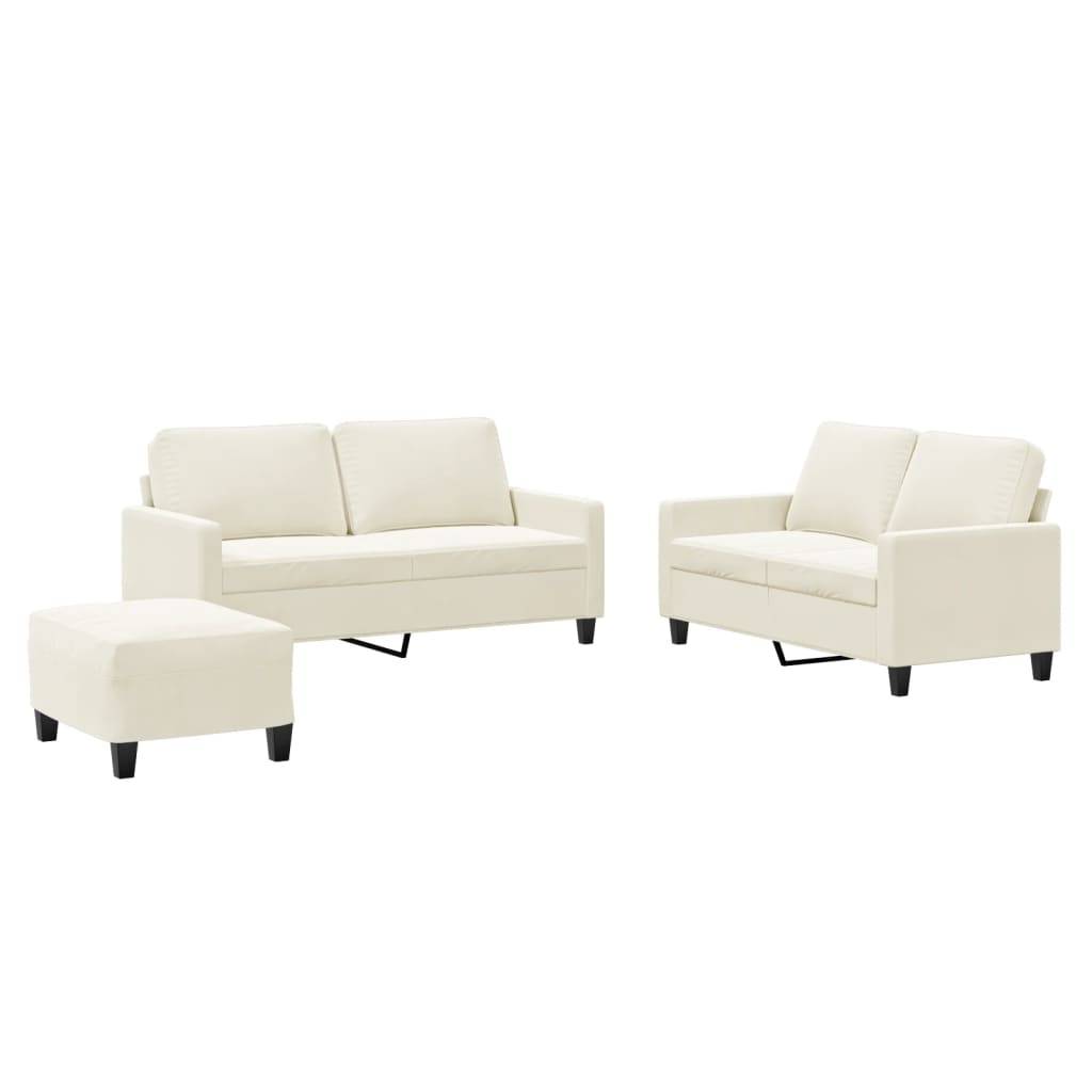 vidaXL 3-tlg. Sofagarnitur mit Kissen Creme Samt
